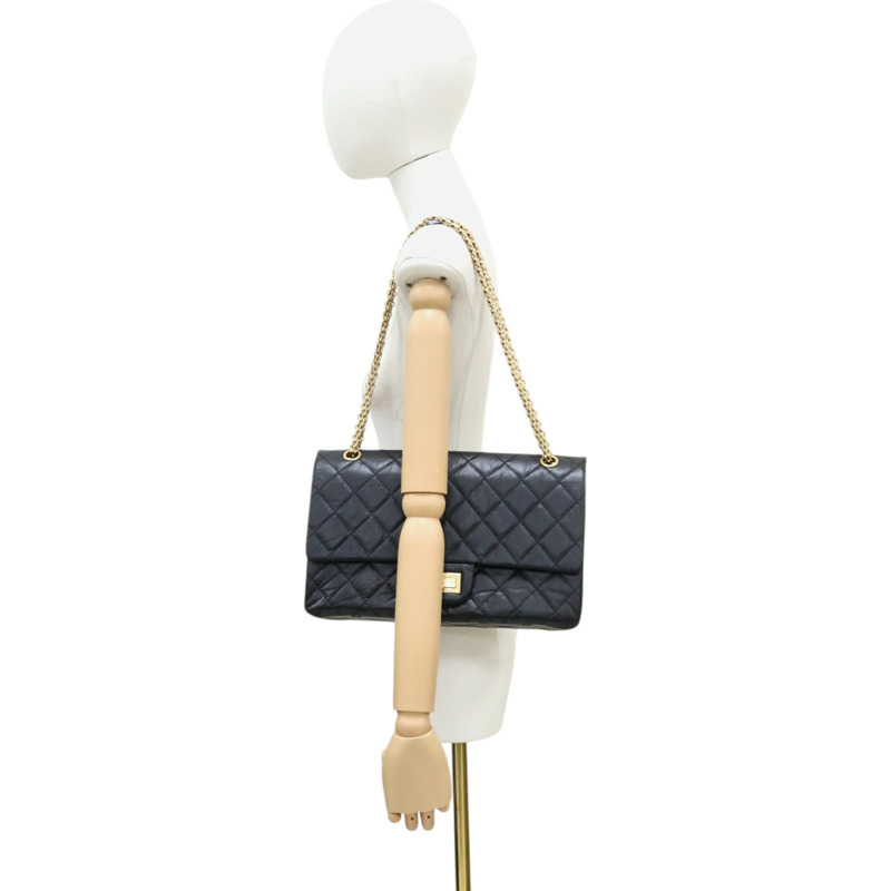 黑色 菱格紋 牛皮 2.55 鍊帶 肩背包 金扣【CHANEL 香奈兒】 A37590-12
