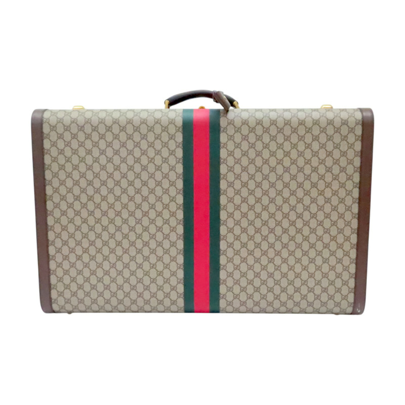 棕色 緹花帆布 牛皮 Savoy maxi 手提行李箱【GUCCI 古馳】 722177-0