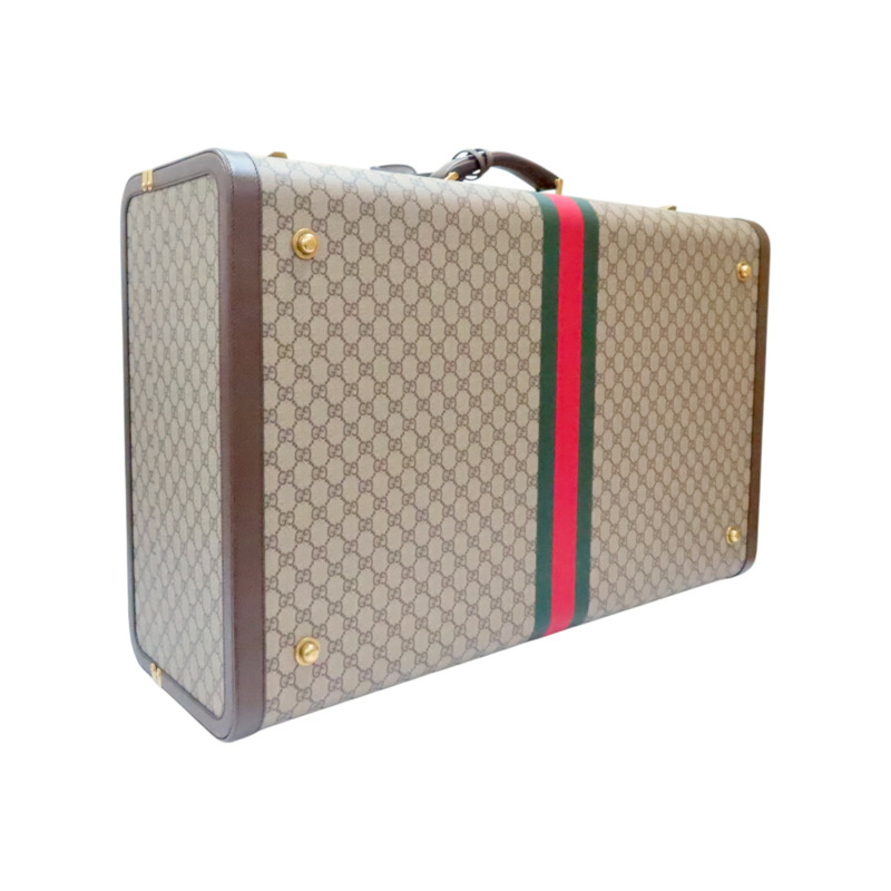 棕色 緹花帆布 牛皮 Savoy maxi 手提行李箱【GUCCI 古馳】 722177-1