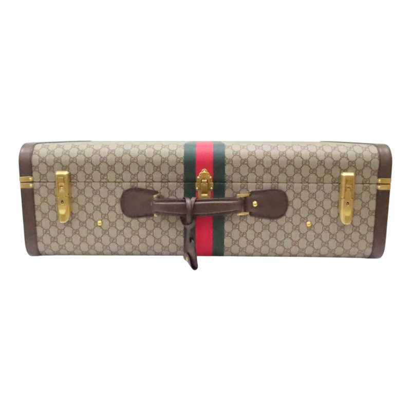 棕色 緹花帆布 牛皮 Savoy maxi 手提行李箱【GUCCI 古馳】 722177-2