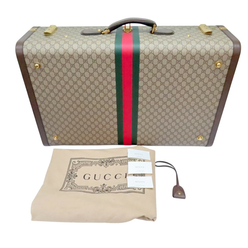 棕色 緹花帆布 牛皮 Savoy maxi 手提行李箱【GUCCI 古馳】 722177-5