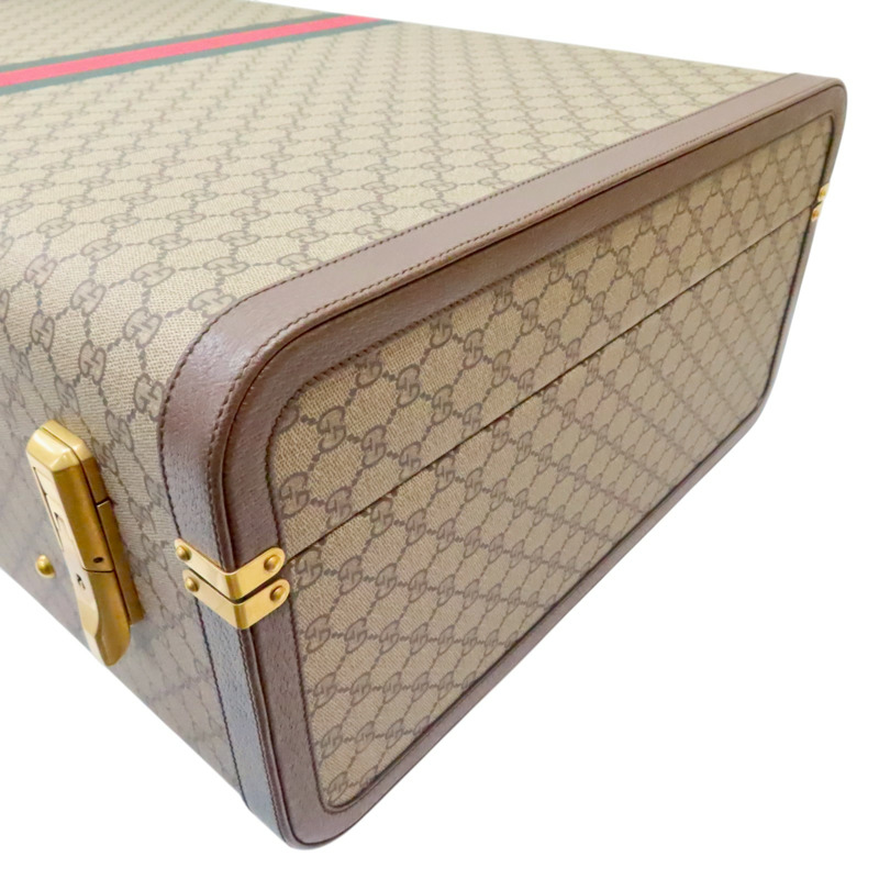 棕色 緹花帆布 牛皮 Savoy maxi 手提行李箱【GUCCI 古馳】 722177-6