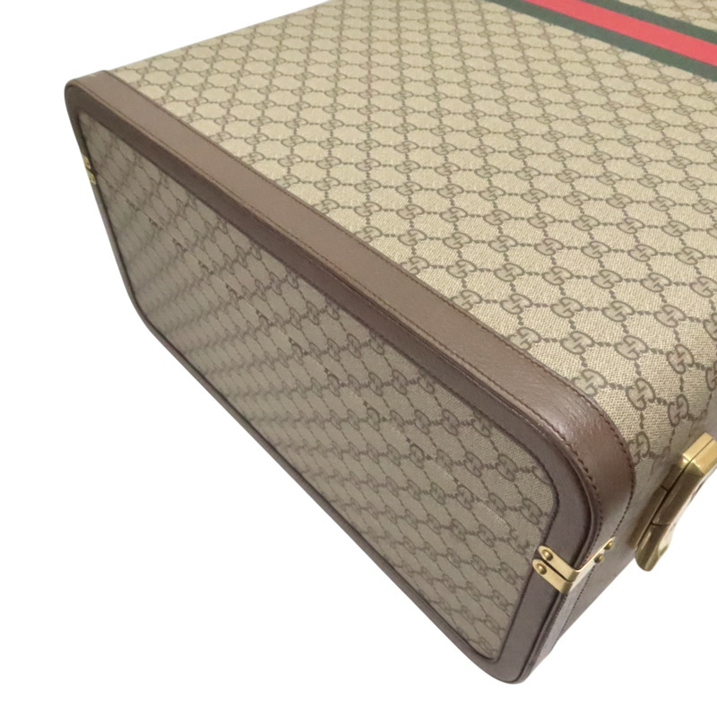 棕色 緹花帆布 牛皮 Savoy maxi 手提行李箱【GUCCI 古馳】 722177-7