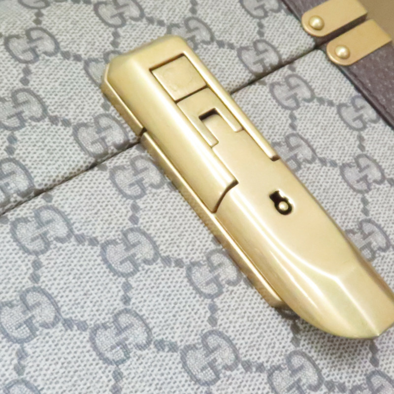 棕色 緹花帆布 牛皮 Savoy maxi 手提行李箱【GUCCI 古馳】 722177-9