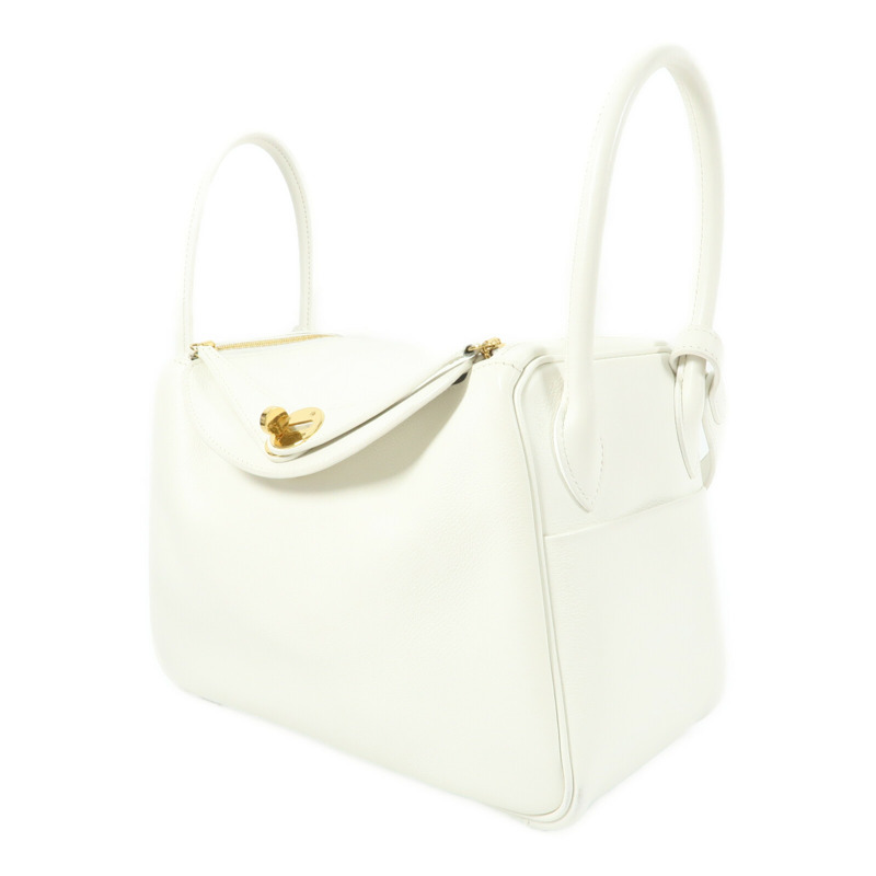 HERMES Evercolor皮革Lindy 26手挽肩背兩用袋Blanc-2