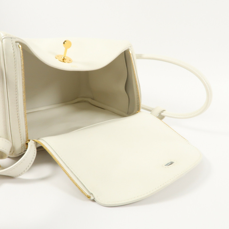 HERMES Evercolor皮革Lindy 26手挽肩背兩用袋Blanc-10