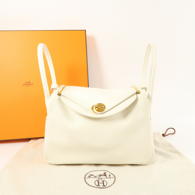 HERMES Evercolor皮革Lindy 26手挽肩背兩用袋Blanc-11