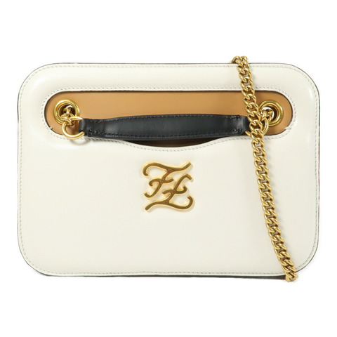 FENDI 牛皮皮革Karligraphy Pocket Shoulder Bag鏈帶肩背袋
