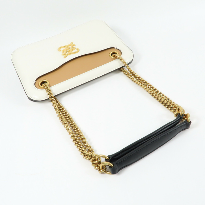 FENDI 牛皮皮革Karligraphy Pocket Shoulder Bag鏈帶肩背袋-9
