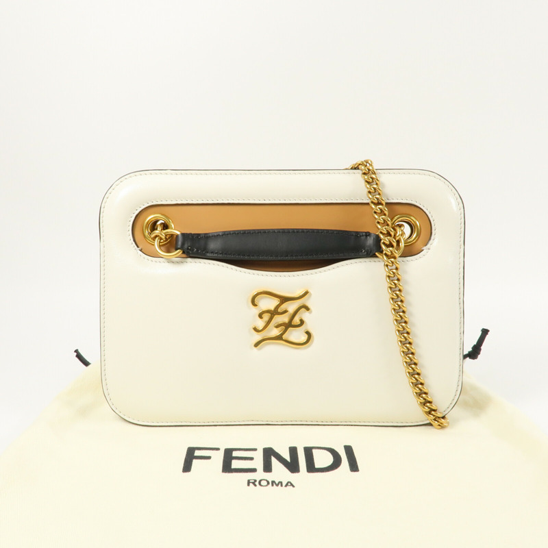 FENDI 牛皮皮革Karligraphy Pocket Shoulder Bag鏈帶肩背袋-11