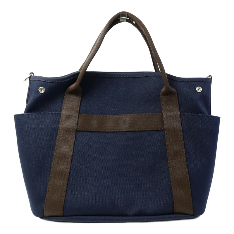 HERMES 帆布Grooming Bag銀扣手挽肩背兩用袋Blue-2