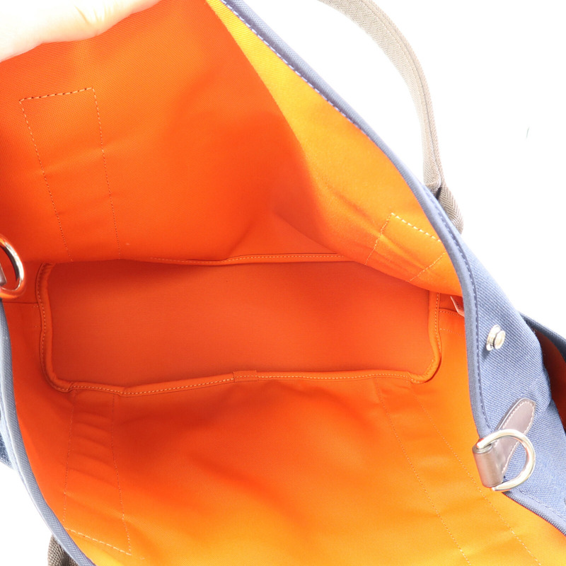 HERMES 帆布Grooming Bag銀扣手挽肩背兩用袋Blue-4