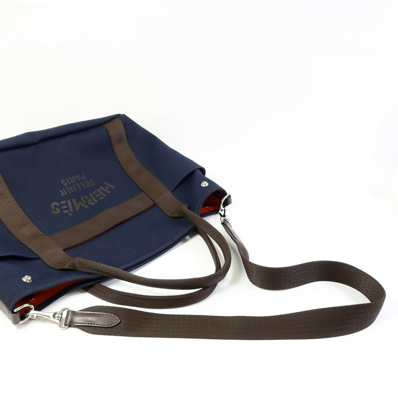 HERMES 帆布Grooming Bag銀扣手挽肩背兩用袋Blue-10