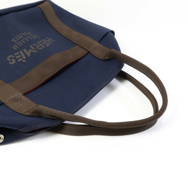 HERMES 帆布Grooming Bag銀扣手挽肩背兩用袋Blue-11