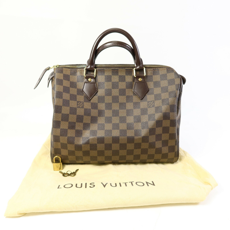 LOUIS VUITTON Damier Speedy Bandouliere 30金扣手挽袋-9