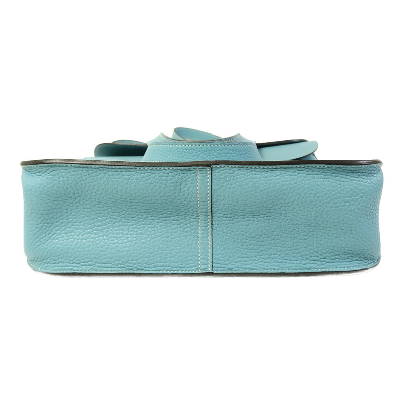 HERMES Clemence皮革Halzan 31銀扣手挽肩背兩用袋Bleu Saint-3