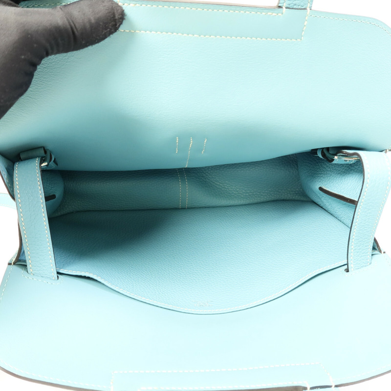 HERMES Clemence皮革Halzan 31銀扣手挽肩背兩用袋Bleu Saint-4