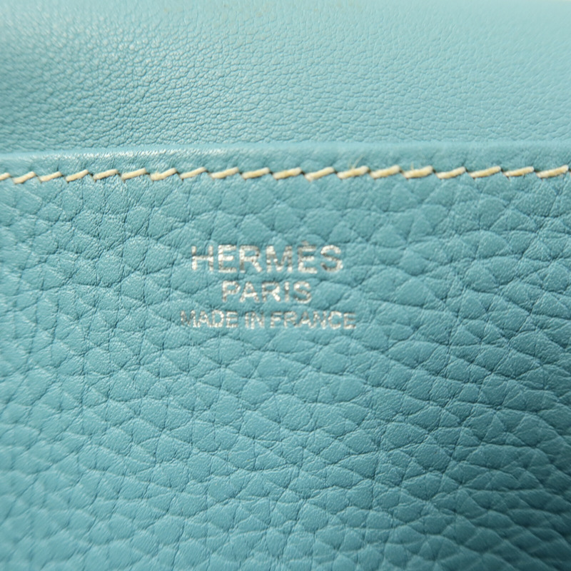 HERMES Clemence皮革Halzan 31銀扣手挽肩背兩用袋Bleu Saint-5