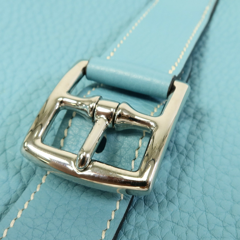 HERMES Clemence皮革Halzan 31銀扣手挽肩背兩用袋Bleu Saint-7