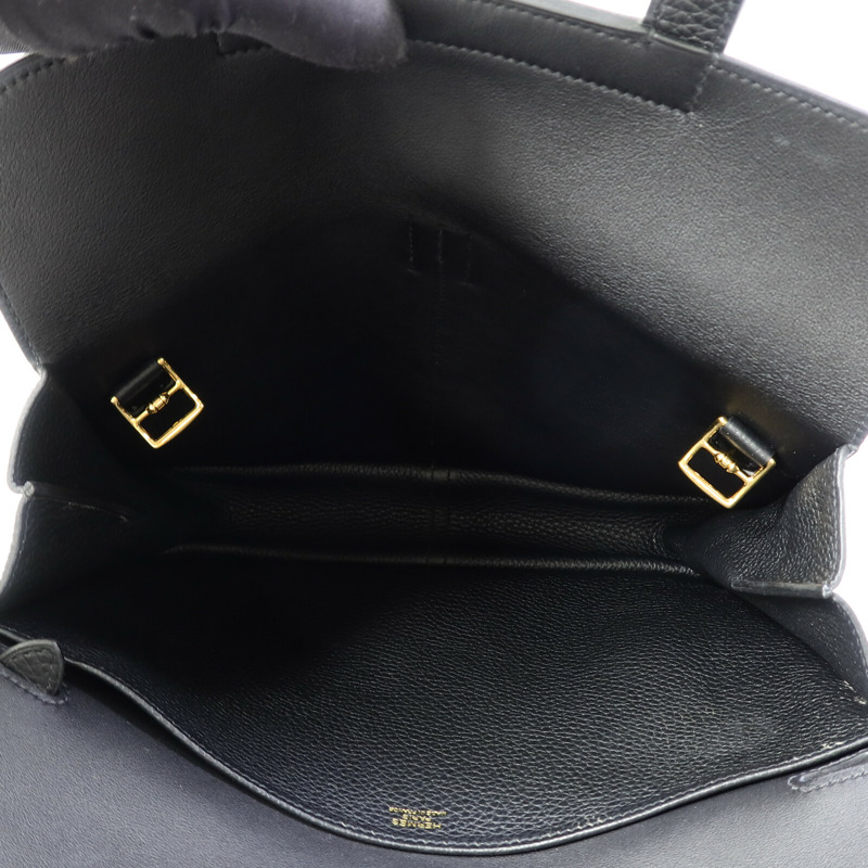HERMES Clemence皮革Halzan 31金扣手挽肩背兩用袋Noir-4
