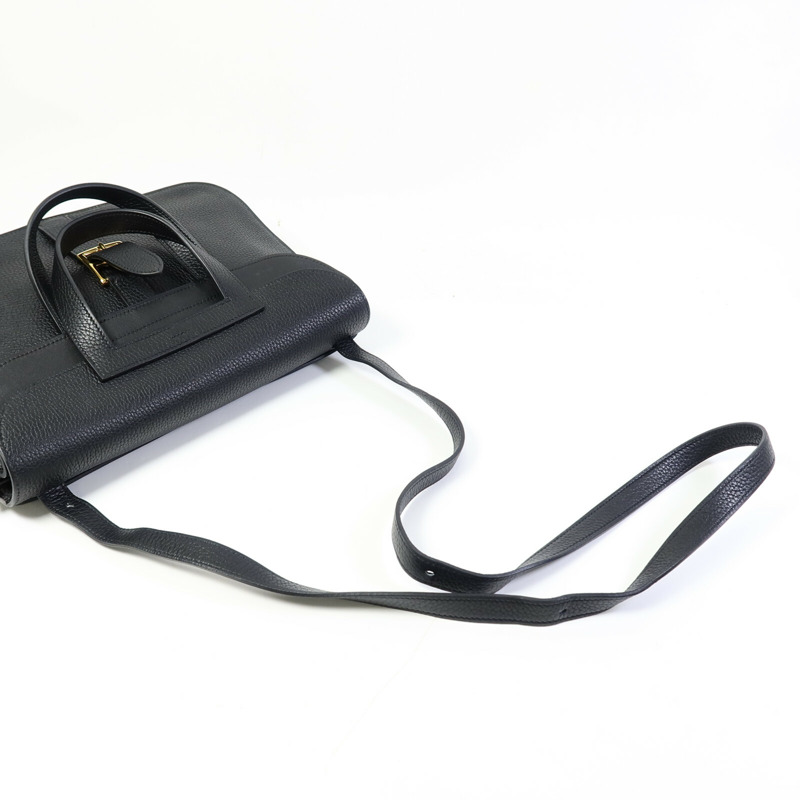 HERMES Clemence皮革Halzan 31金扣手挽肩背兩用袋Noir-5