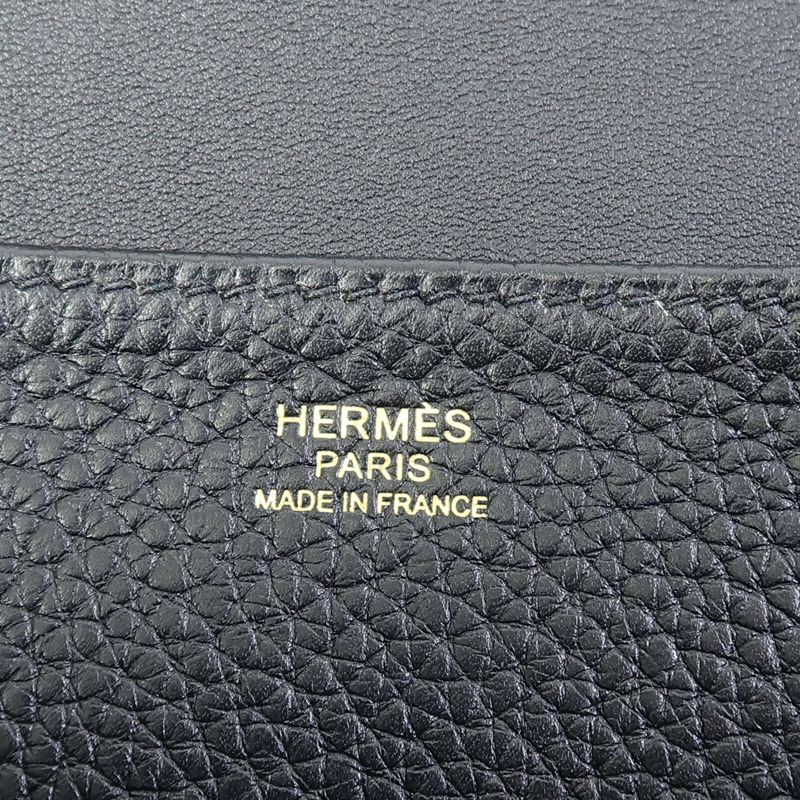 HERMES Clemence皮革Halzan 31金扣手挽肩背兩用袋Noir-6