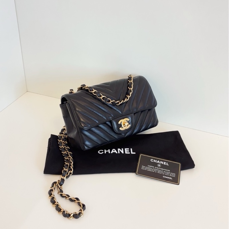 ✨Chanel 黑金V紋大mini 99新帶膜 有保卡🖤-3