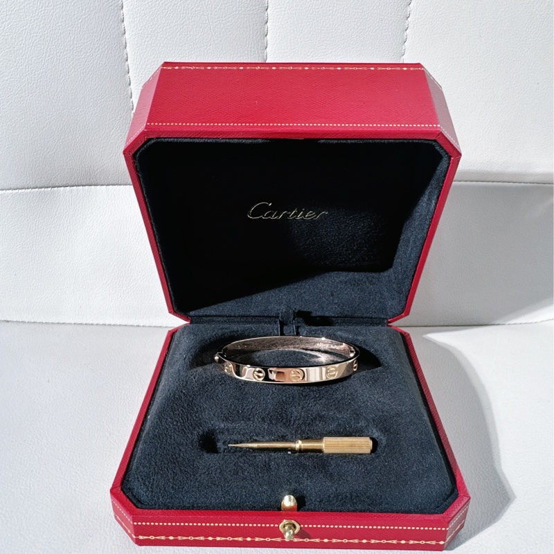 Cartier卡地亞 love系列 寬版玫瑰金手鐲,16號 第四代-2