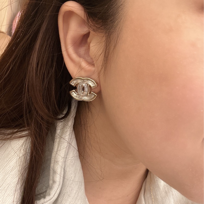 Chanel冰透藍銀框 耳環-4