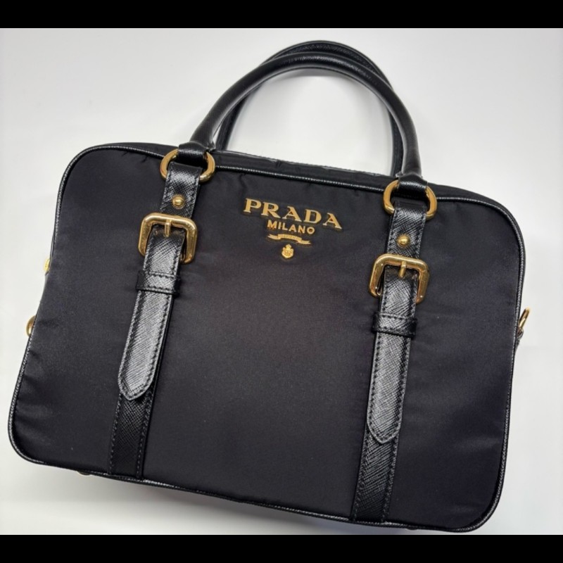 PRADA 1BB088 經典浮雕LOGO尼龍兩用手提包.附鎖組-2