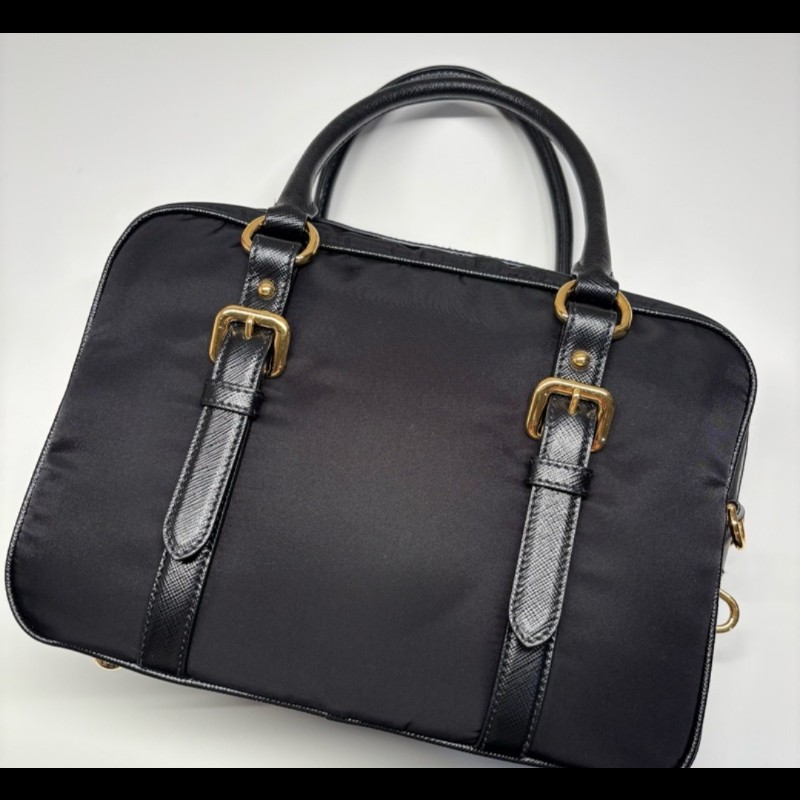 PRADA 1BB088 經典浮雕LOGO尼龍兩用手提包.附鎖組-6