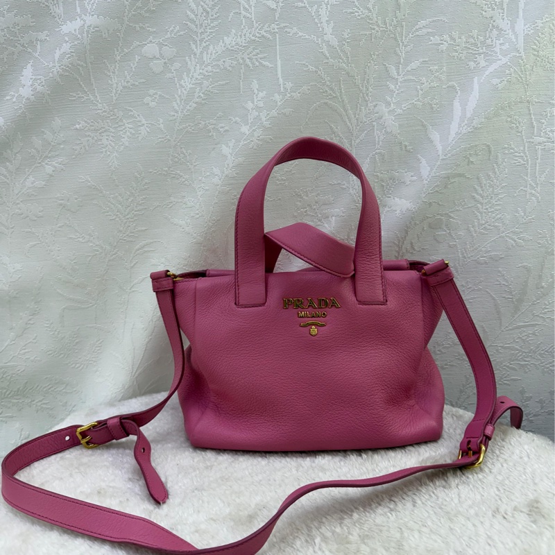 粉紅色的PRADA MILANO 2WAY 皮革手提肩背包-0