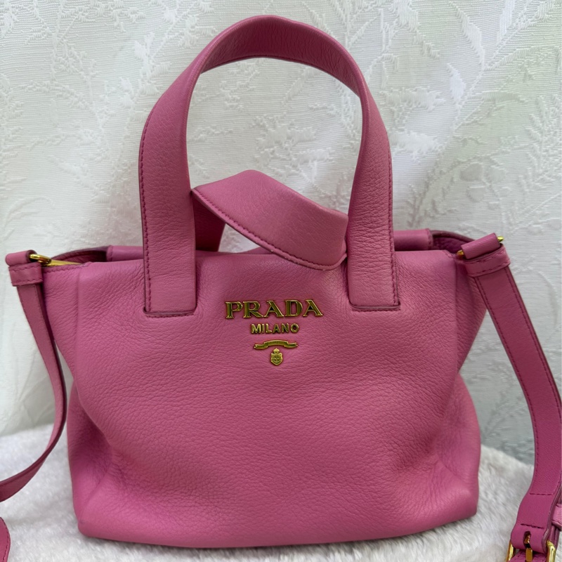 粉紅色的PRADA MILANO 2WAY 皮革手提肩背包-2