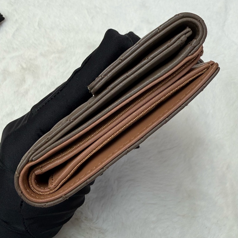 CHANEL香奈兒卡包 方形半口蓋錢包 駝色金扣 菱格紋羊皮零錢包-3