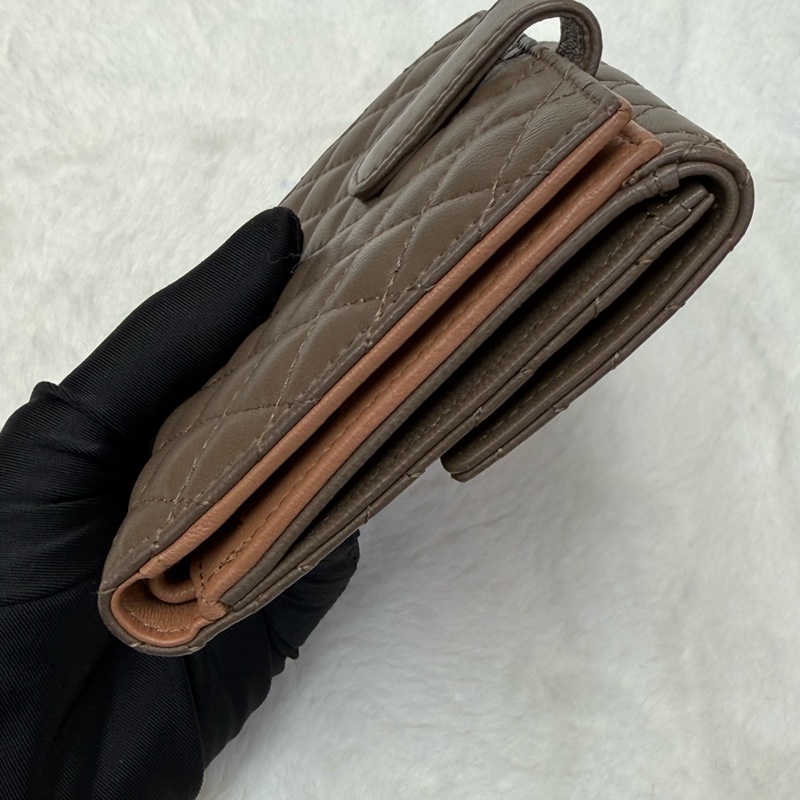 CHANEL香奈兒卡包 方形半口蓋錢包 駝色金扣 菱格紋羊皮零錢包-4