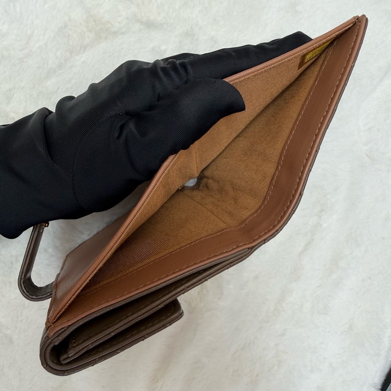 CHANEL香奈兒卡包 方形半口蓋錢包 駝色金扣 菱格紋羊皮零錢包-7