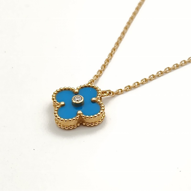 VAN CLEEF&ARPELS VintageAlhambra中號單花項鏈2019年聖誕18K黃金/鑽石/藍陶瓷-1