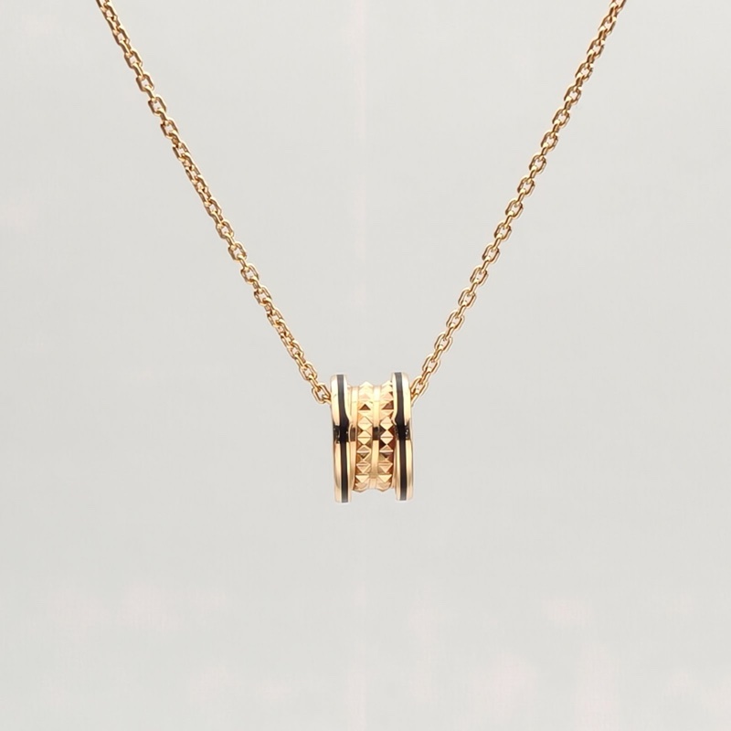 BVLGARI B.ZERO1彈簧項鏈ROCK鉚釘小號黑邊18K玫瑰金/黑陶瓷-0