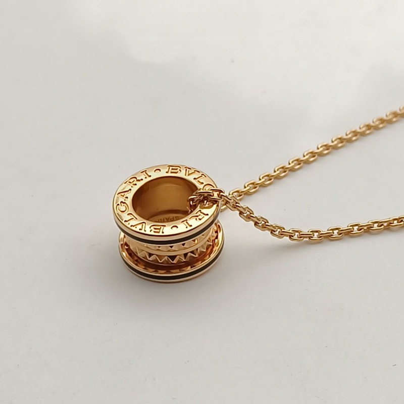 BVLGARI B.ZERO1彈簧項鏈ROCK鉚釘小號黑邊18K玫瑰金/黑陶瓷-1