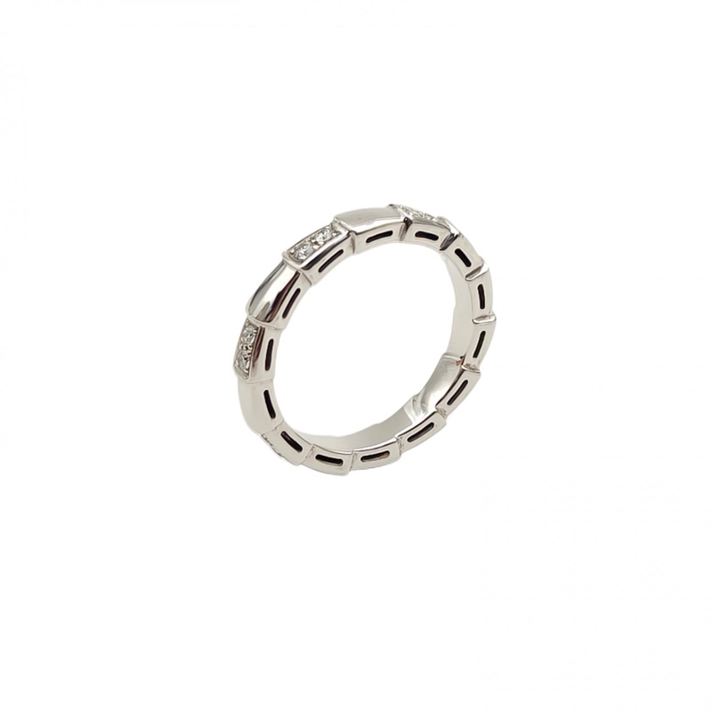 BVLGARI Serpenti蛇形間鑽單圈戒指18K白金/鑽石56-0