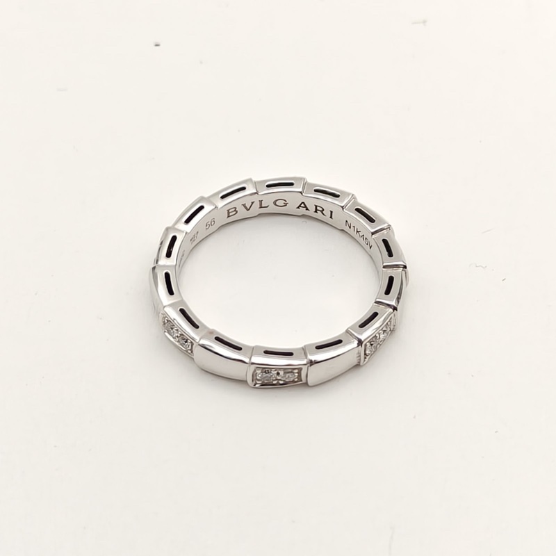 BVLGARI Serpenti蛇形間鑽單圈戒指18K白金/鑽石56-1