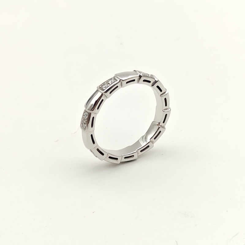 BVLGARI Serpenti蛇形間鑽單圈戒指18K白金/鑽石56-2