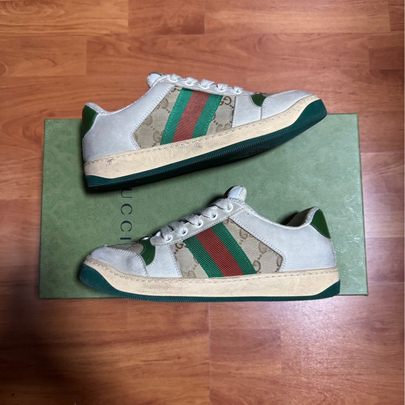 Gucci古馳Screener髒髒鞋 GG琺瑯做舊款 女款綠色 36碼-0