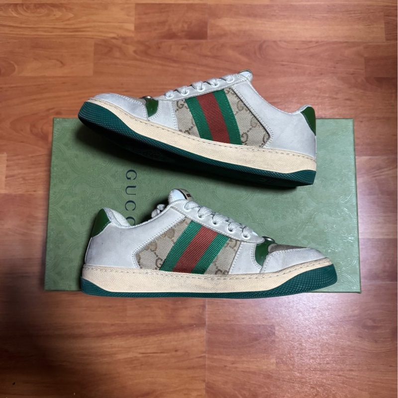 Gucci古馳Screener髒髒鞋 GG琺瑯做舊款 女款綠色 36碼-1