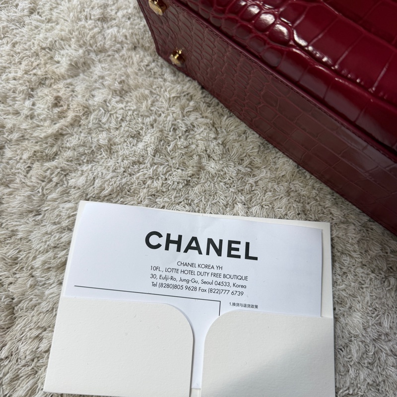 全新Chanel香奈兒鱷魚紋手提包cerf tote 紅色-5