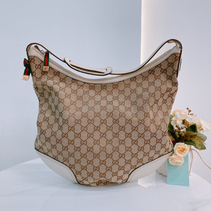 MS0643 Gucci 古馳 經典老花紋 腋下包 帆布 牛皮 象牙色 金扣 GG Supreme Princy Hobo Large Canvas Ivory x GHW-0