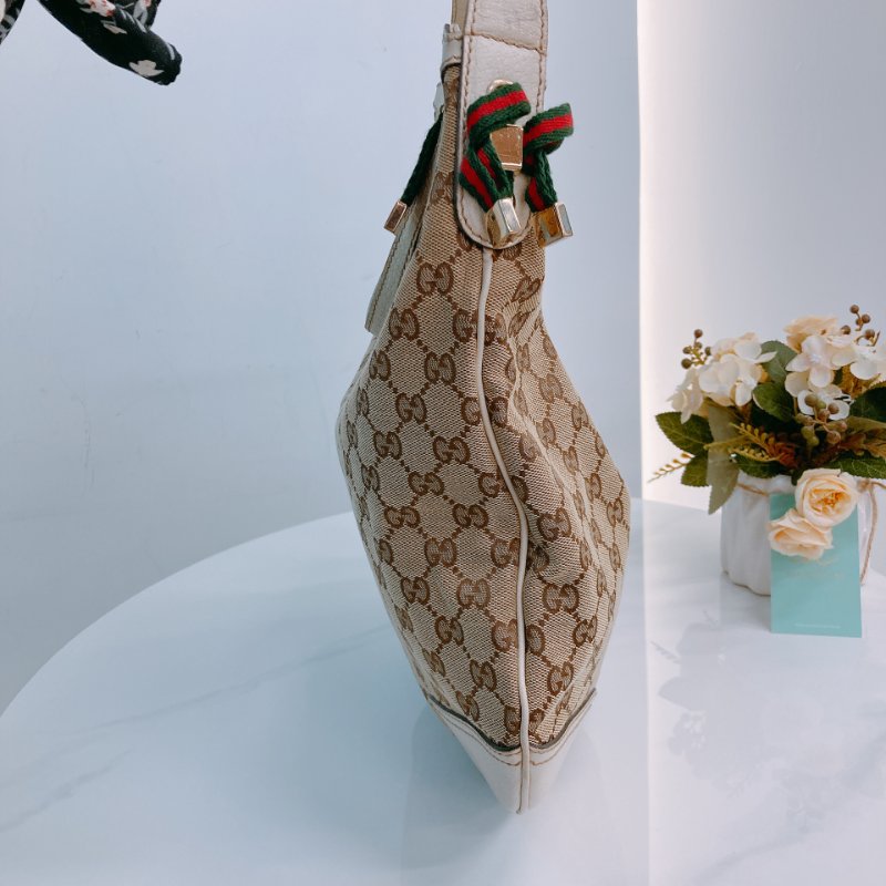 MS0643 Gucci 古馳 經典老花紋 腋下包 帆布 牛皮 象牙色 金扣 GG Supreme Princy Hobo Large Canvas Ivory x GHW-2