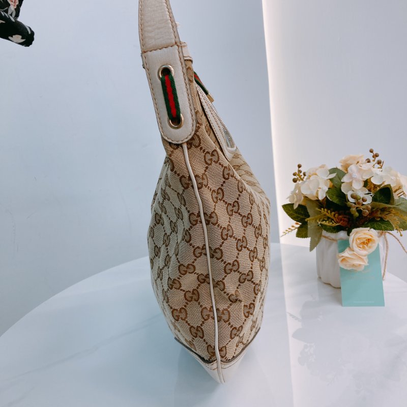 MS0643 Gucci 古馳 經典老花紋 腋下包 帆布 牛皮 象牙色 金扣 GG Supreme Princy Hobo Large Canvas Ivory x GHW-3