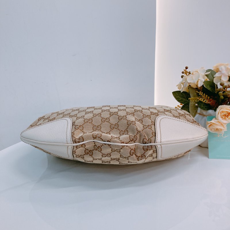MS0643 Gucci 古馳 經典老花紋 腋下包 帆布 牛皮 象牙色 金扣 GG Supreme Princy Hobo Large Canvas Ivory x GHW-4