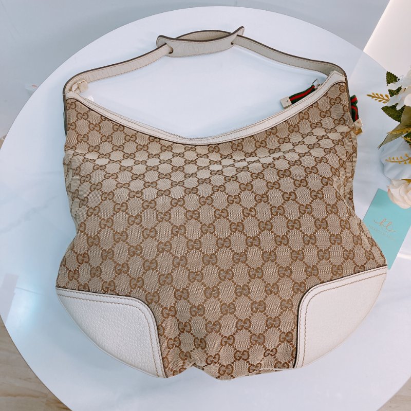 MS0643 Gucci 古馳 經典老花紋 腋下包 帆布 牛皮 象牙色 金扣 GG Supreme Princy Hobo Large Canvas Ivory x GHW-9